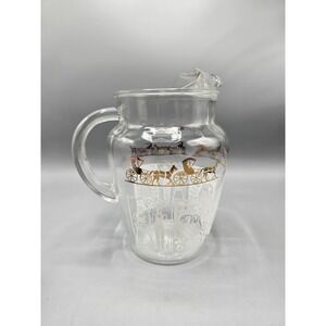 Vintage MCM Anchor Hocking Butterprint Amish Horse Carriage Glass Pitcher‎
